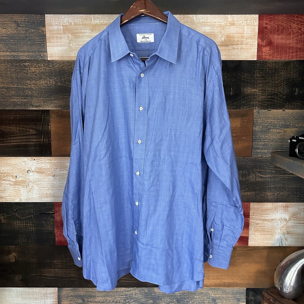 Brioni Neiman Marcus Blue Dress Shirt Mens 18 L Cotton Made In Italy